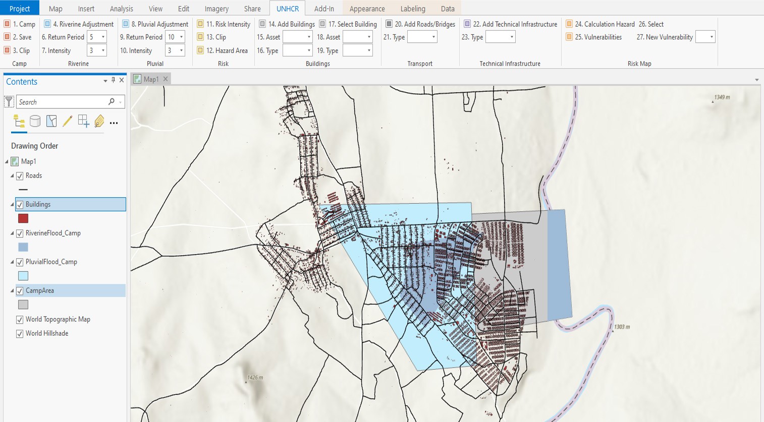 Sample Image for a Flood Risk Mitigation Strategy GIS Tool in ArcGIS, Source: Authors